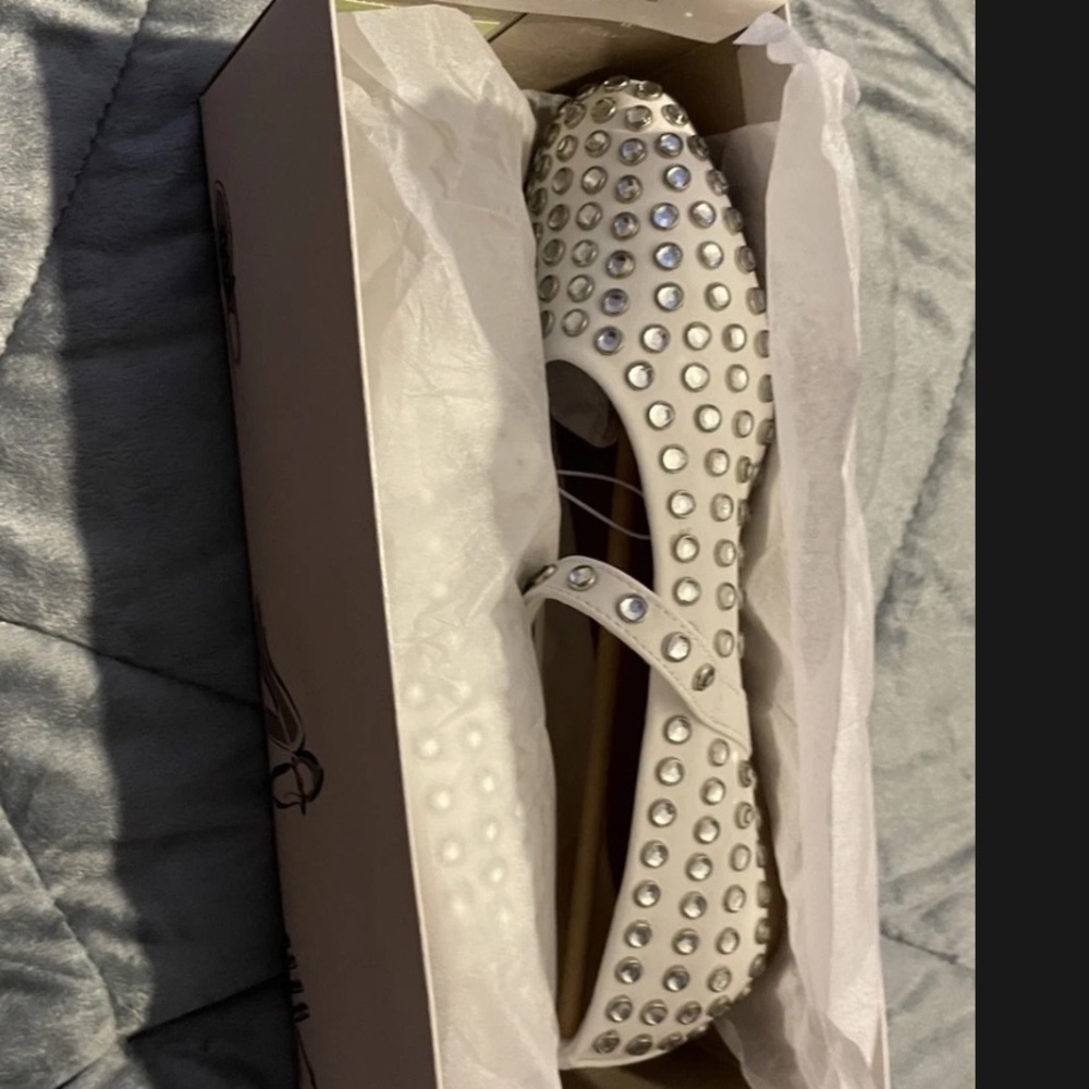 a new day White Rhinestone Flats